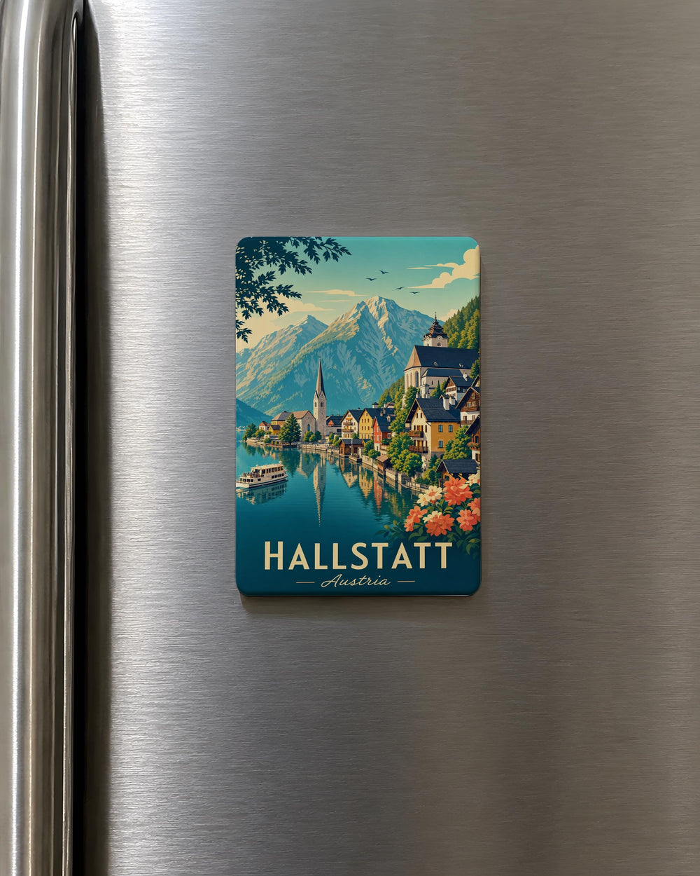 Hallstatt Austria Fridge Magnet, Hallstatt Village Lake and Mountain Souvenir Magnet, Austrian Alps Travel Keepsake Magnet
