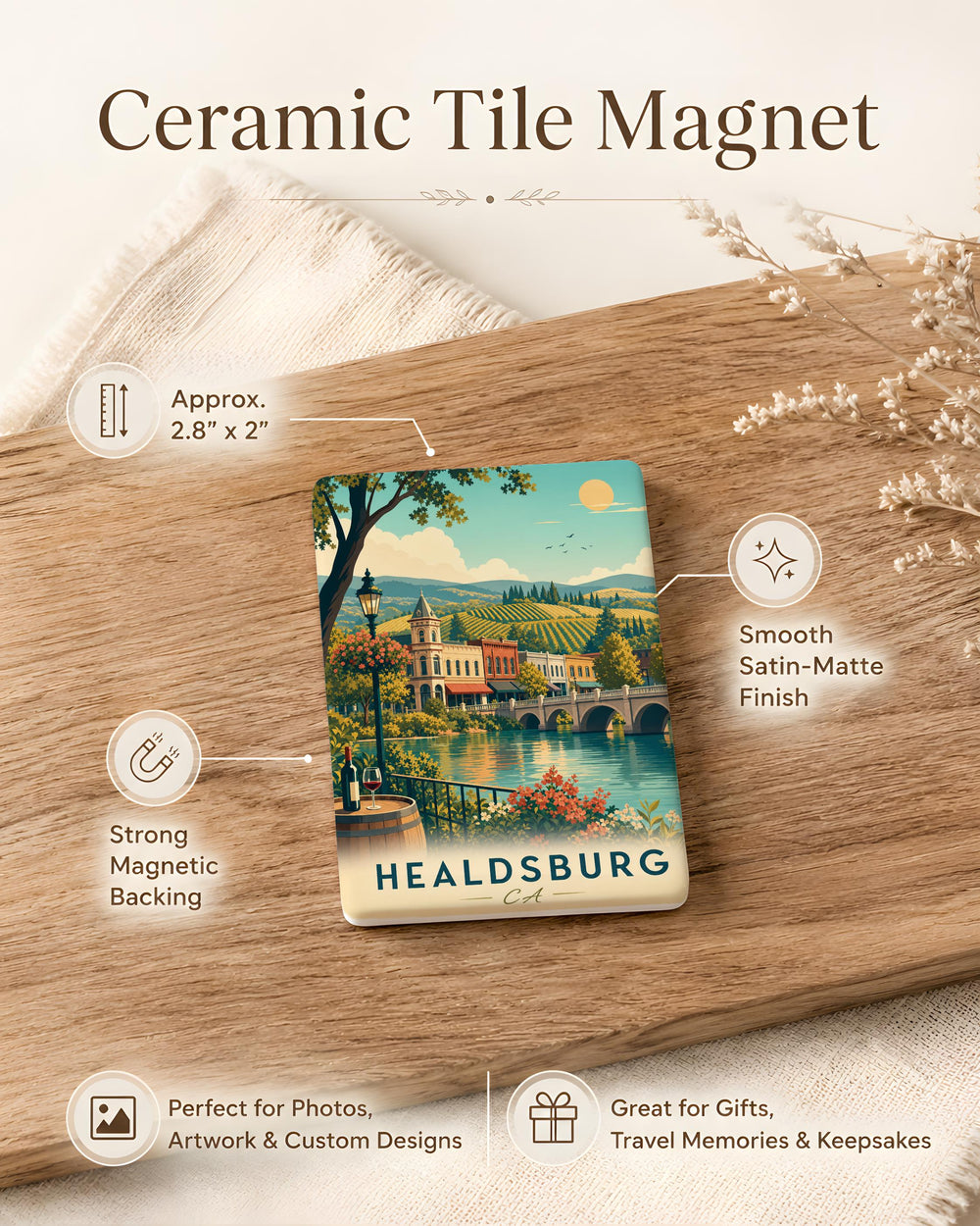 Healdsburg CA Fridge Magnet, Healdsburg California Souvenir Magnet, Wine Country Travel Gift, Sonoma County Keepsake Magnet