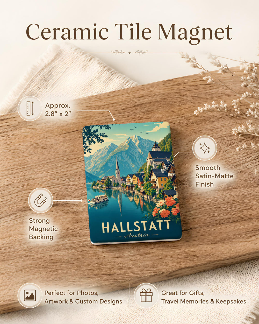 Hallstatt Austria Fridge Magnet, Hallstatt Village Lake and Mountain Souvenir Magnet, Austrian Alps Travel Keepsake Magnet