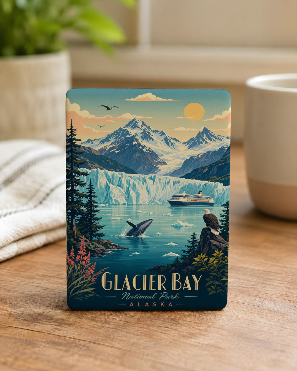 Glacier Bay National Park Fridge Magnet, Alaska Glacier and Mountain Scenic Souvenir Magnet, Travel Keepsake Gift