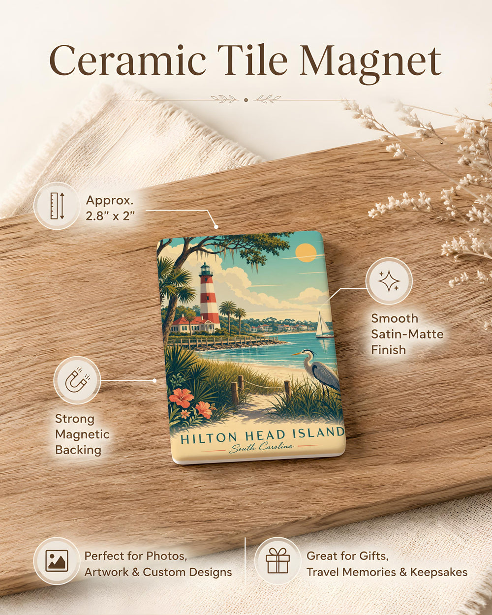 Hilton Head Island Fridge Magnet, Hilton Head Souvenir Magnet, South Carolina Coastal Vacation Keepsake Magnet