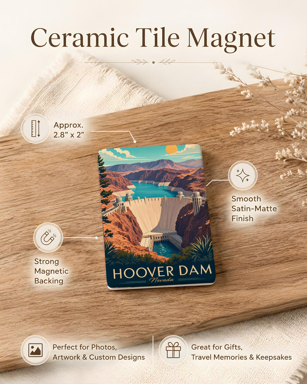 Hoover Dam Fridge Magnet, Nevada Landmark Souvenir Magnet, Lake Mead Travel Gift, Boulder City Attraction Magnet