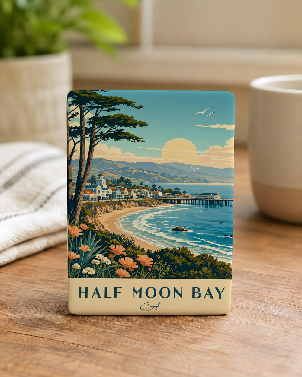 Half Moon Bay CA Fridge Magnet, California Coastal Town Souvenir Magnet, Half Moon Bay Travel Gift, Bay Area Keepsake Magnet
