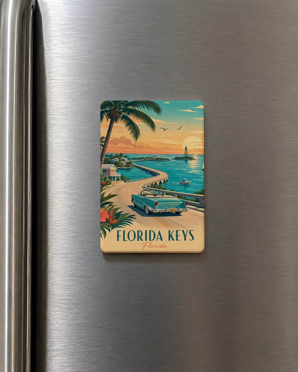 Florida Keys Fridge Magnet, Key West Souvenir Magnet, Overseas Highway Island Chain Travel Keepsake, Coastal Florida Gift