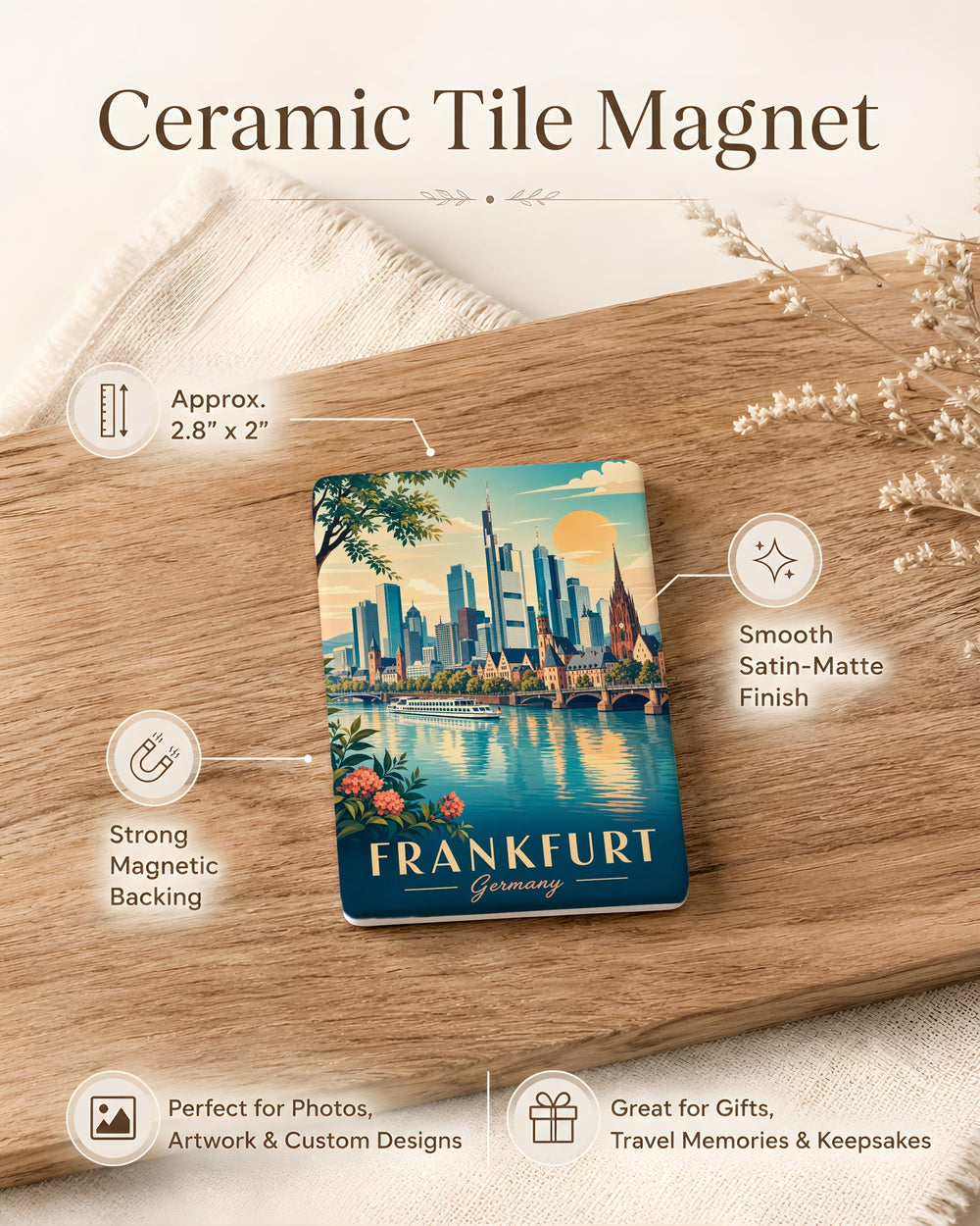 Frankfurt Germany Fridge Magnet, Frankfurt Skyline Landmark Souvenir, Germany Travel Gift, Frankfurt Cityscape Magnet