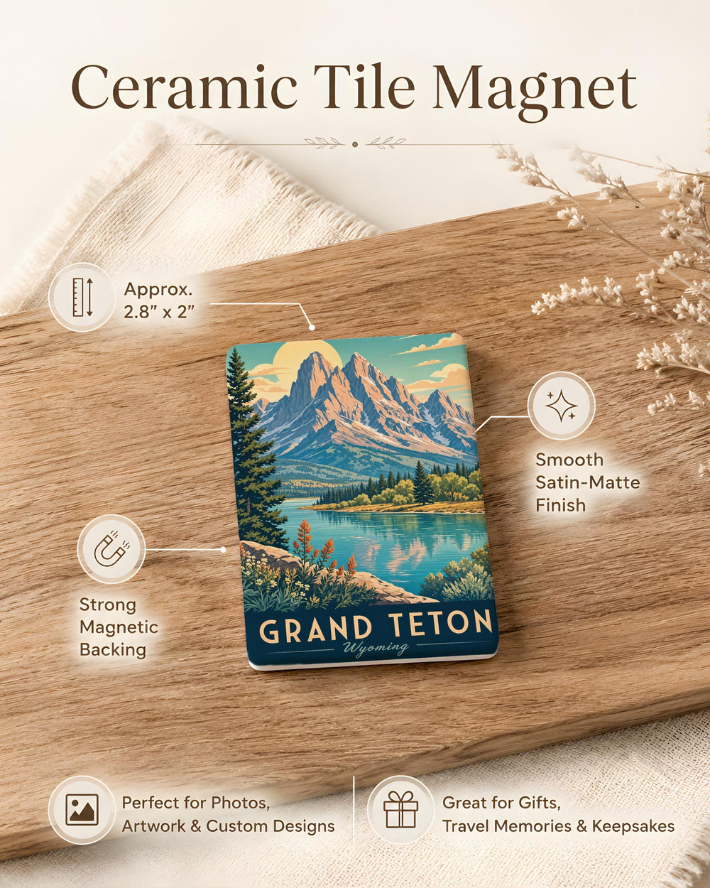 Grand Teton National Park Fridge Magnet, Wyoming Mountain Range Souvenir Magnet, Jackson Hole Travel Keepsake Gift