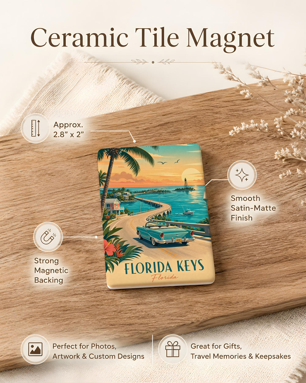 Florida Keys Fridge Magnet, Key West Souvenir Magnet, Overseas Highway Island Chain Travel Keepsake, Coastal Florida Gift