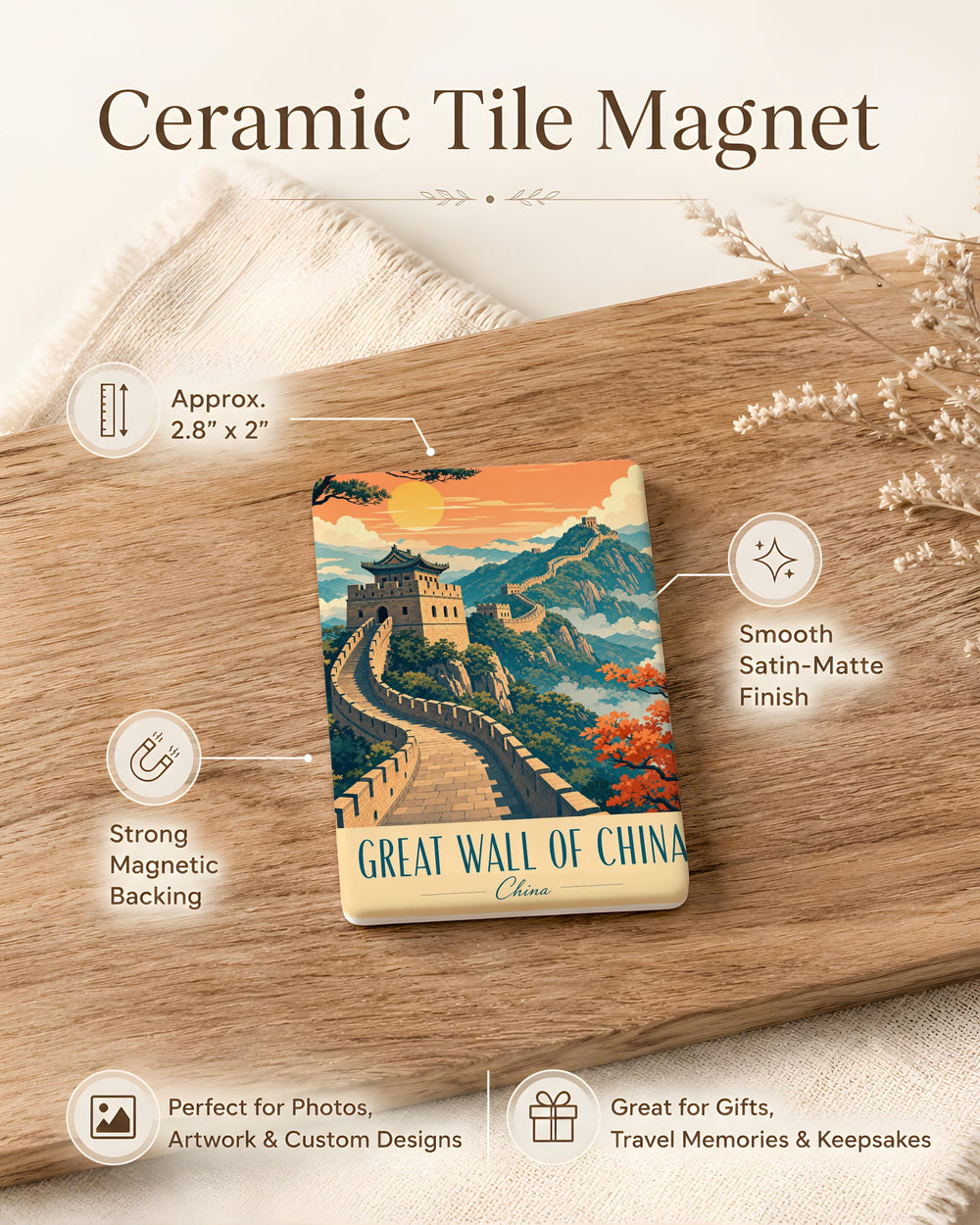Great Wall of China Fridge Magnet, China Landmark Souvenir Magnet, Great Wall Travel Keepsake, Beijing China Gift Magnet