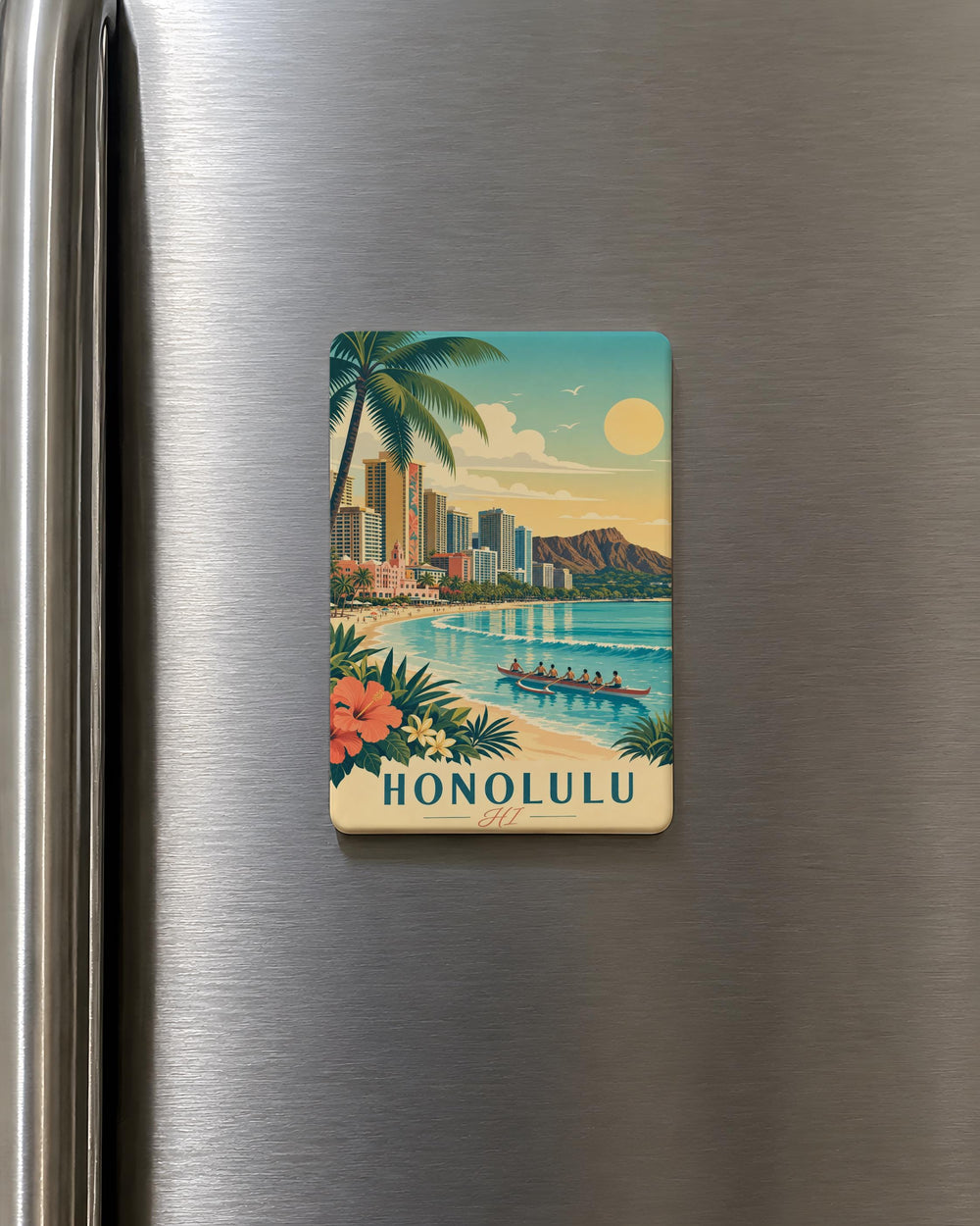Honolulu HI Fridge Magnet, Hawaii Souvenir Magnet, Honolulu Travel Gift, Waikiki Beach Vacation Keepsake Magnet