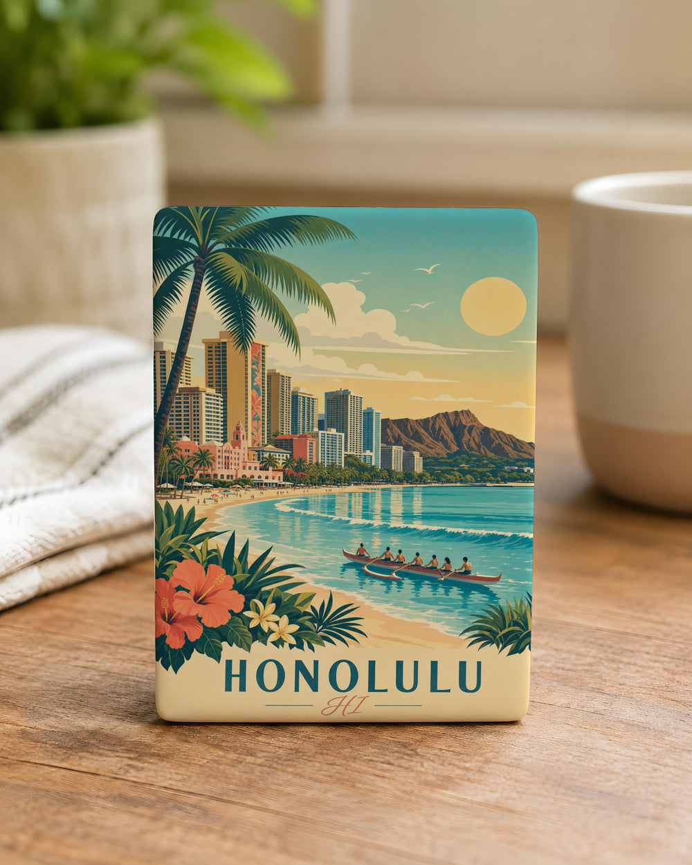 Honolulu HI Fridge Magnet, Hawaii Souvenir Magnet, Honolulu Travel Gift, Waikiki Beach Vacation Keepsake Magnet