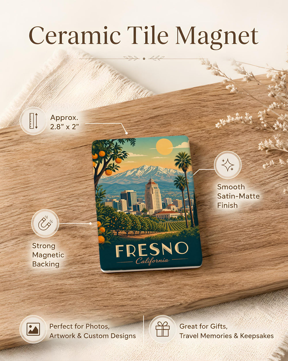Fresno California Fridge Magnet, Fresno CA Souvenir Magnet, Fresno City Landmark Travel Gift, Central Valley Keepsake Magnet