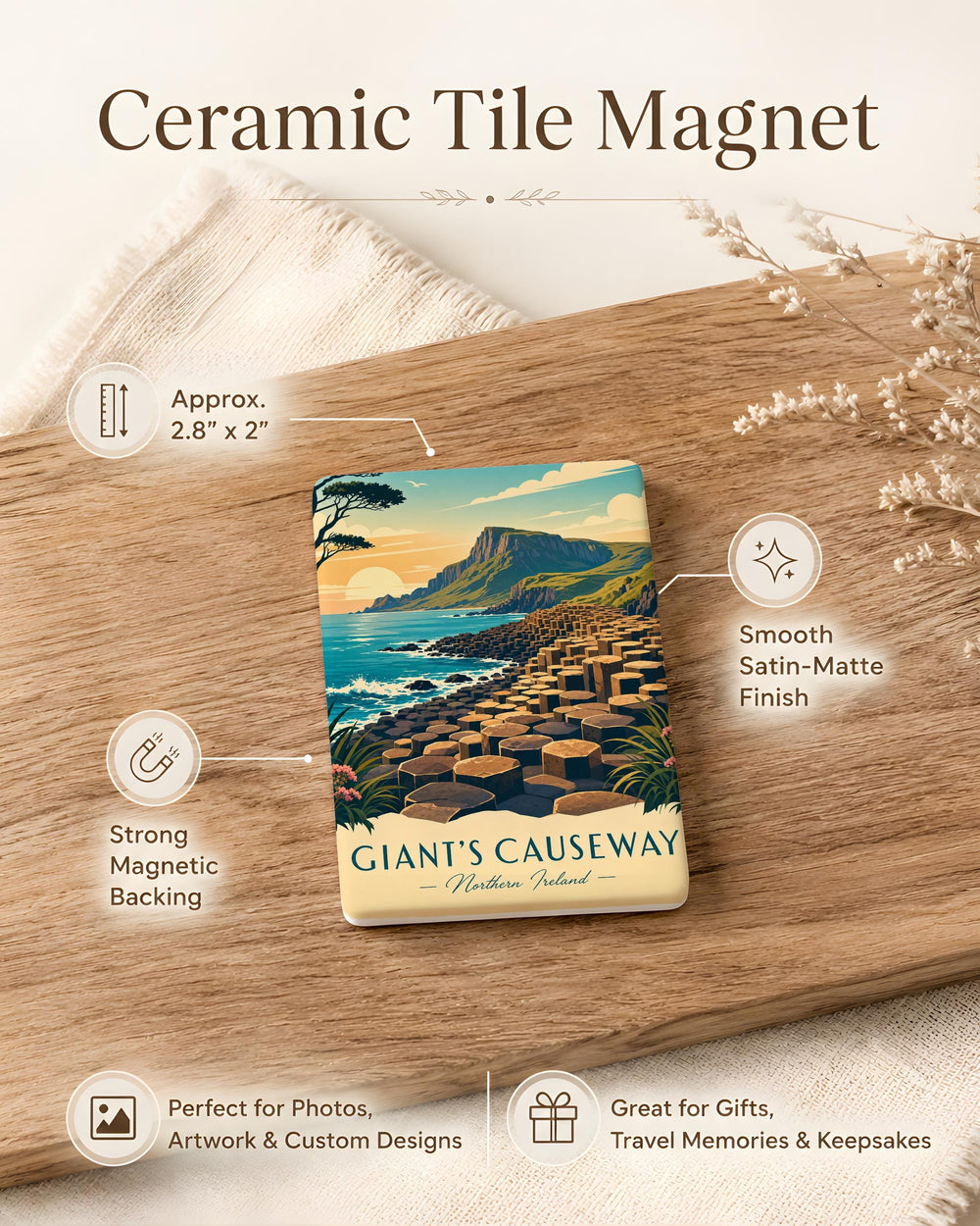 Giants Causeway Fridge Magnet, Northern Ireland Landmark Souvenir Magnet, Coastal Basalt Columns Travel Keepsake Gift
