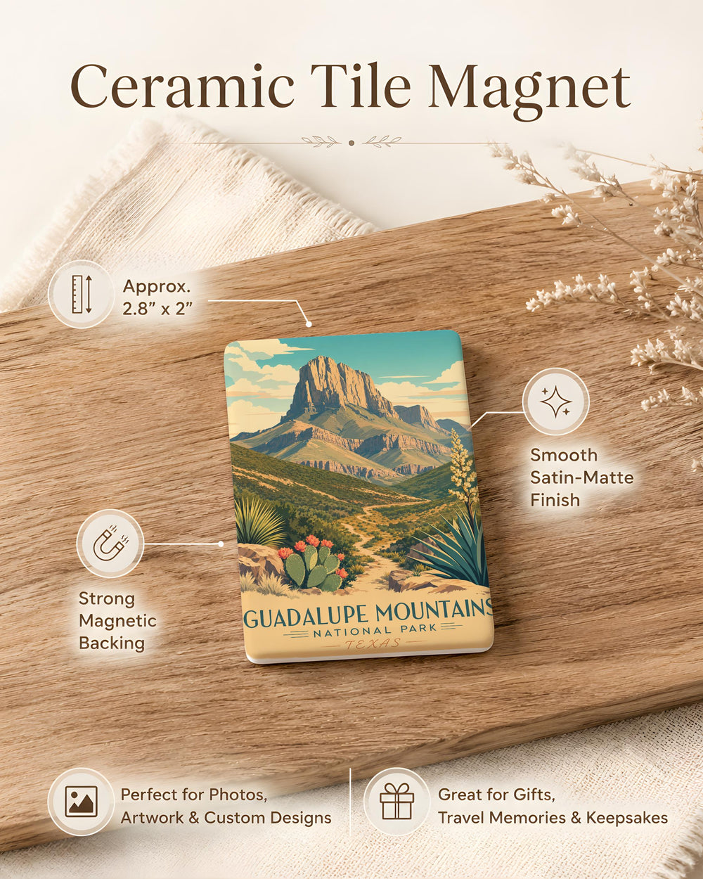 Guadalupe Mountains National Park Fridge Magnet, Texas Mountain Landscape Souvenir, National Park Travel Keepsake Gift