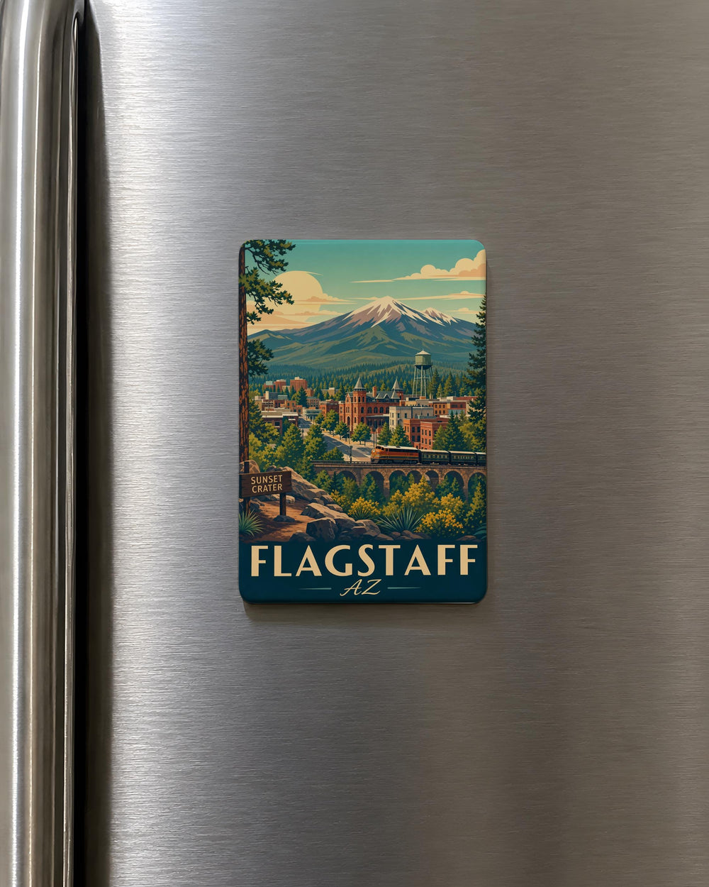 Flagstaff AZ Fridge Magnet, Flagstaff Arizona Souvenir Magnet, Northern Arizona Travel Gift, Route 66 Flagstaff Magnet