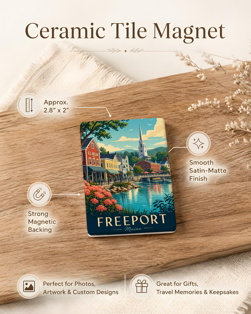 Freeport Maine Fridge Magnet, Freeport ME Souvenir Magnet, Maine Coastal Town Travel Gift, New England Keepsake Magnet