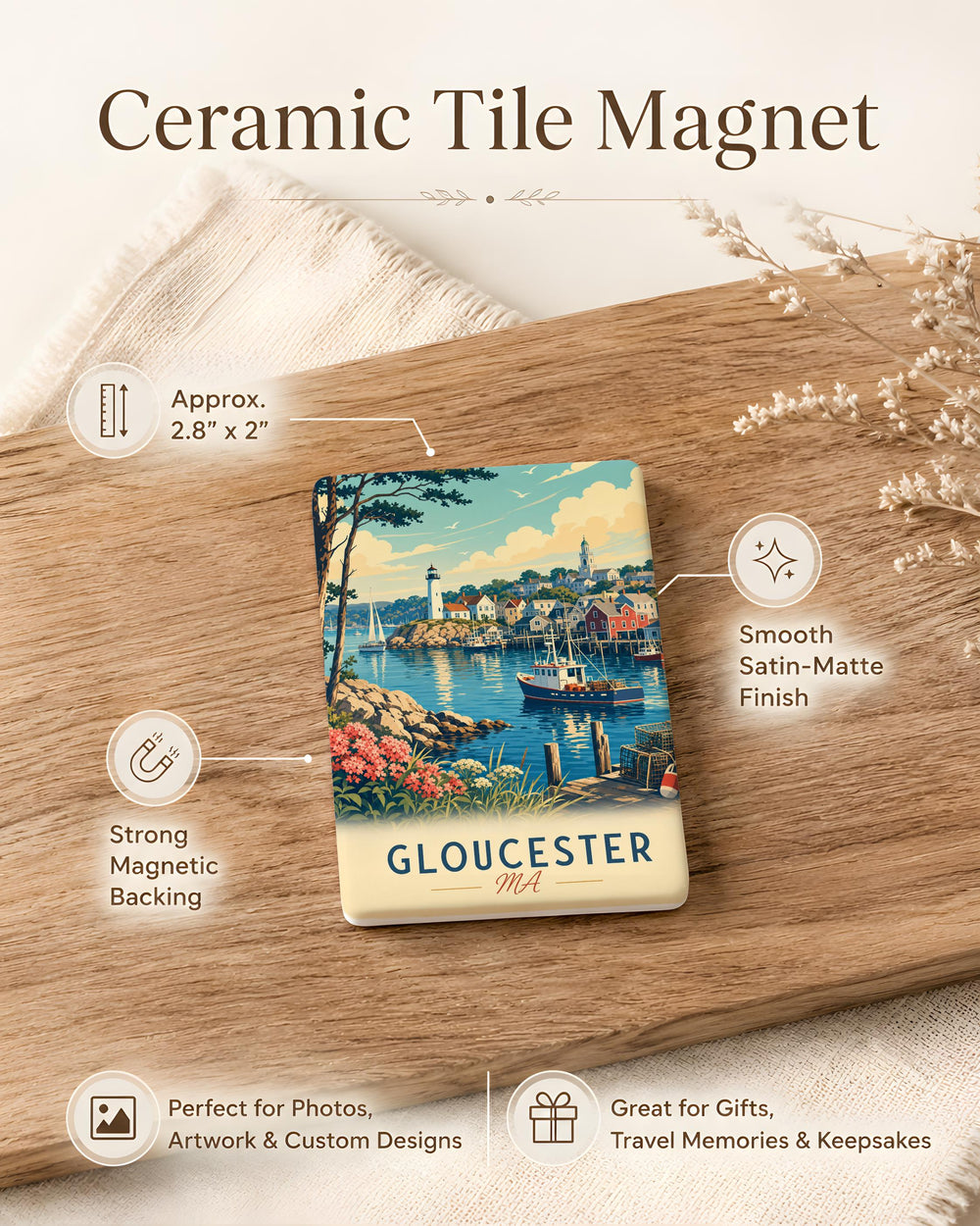 Gloucester MA Fridge Magnet, Gloucester Massachusetts Souvenir Magnet, Cape Ann Coastal Town Travel Keepsake Magnet