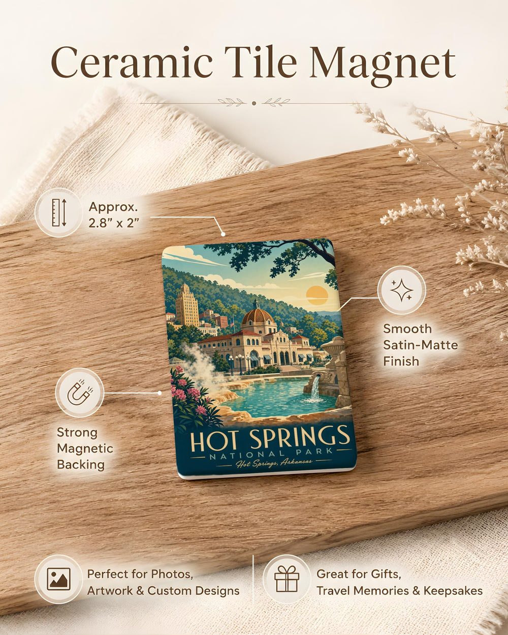 Hot Springs National Park Fridge Magnet, Arkansas Travel Souvenir Magnet, Bathhouse Row Landmark Gift, National Park Keepsake Magnet