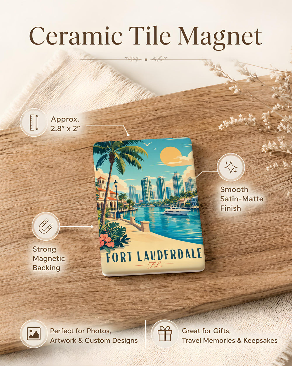 Fort Lauderdale FL Fridge Magnet, Fort Lauderdale Florida Souvenir Magnet, Beach City Travel Gift, Vacation Keepsake Magnet