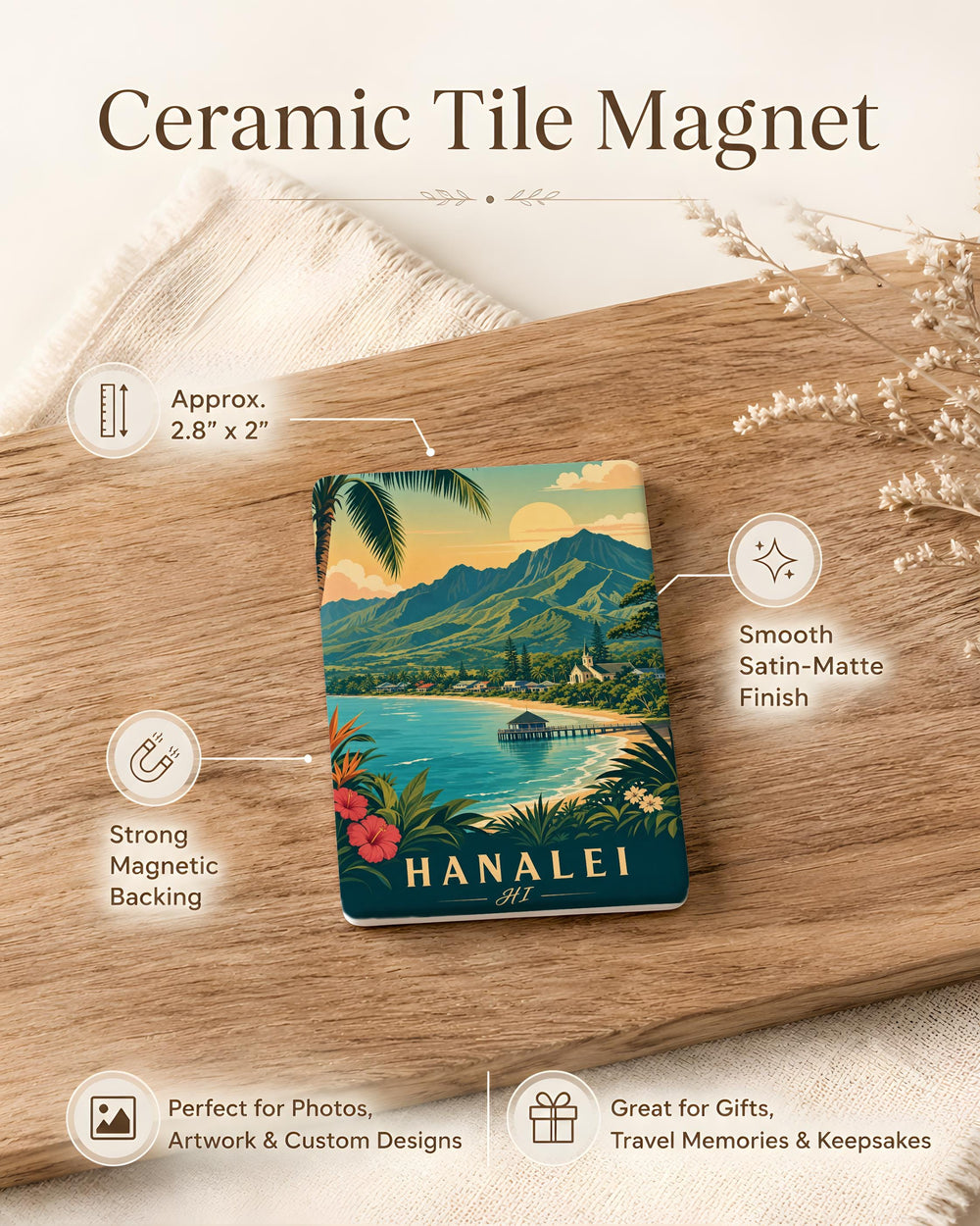 Hanalei Hawaii Fridge Magnet, Hanalei HI Souvenir Magnet, Kauai Travel Magnet, Hawaii Island Vacation Keepsake Magnet