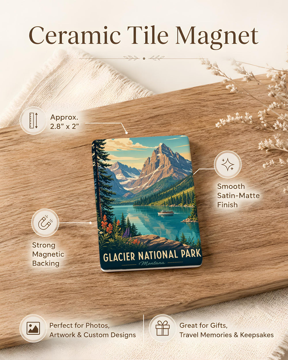 Glacier National Park Fridge Magnet, Montana Travel Souvenir, Mountain Landscape Keepsake, National Park Gift, Outdoor Adventure Decor