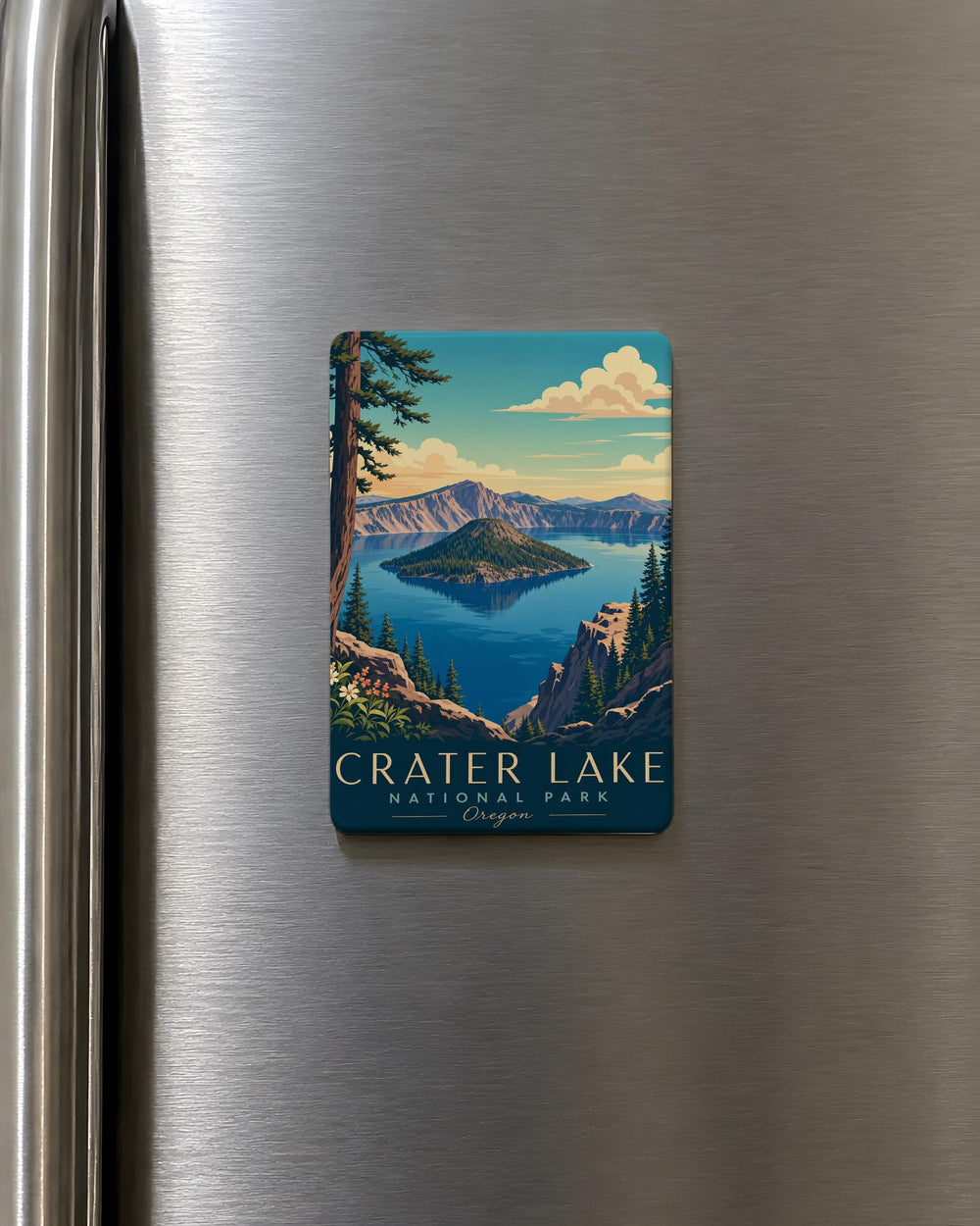 Crater Lake National Park Fridge Magnet, Oregon Travel Souvenir, Wizard Island Scenic Lake Landmark Magnet