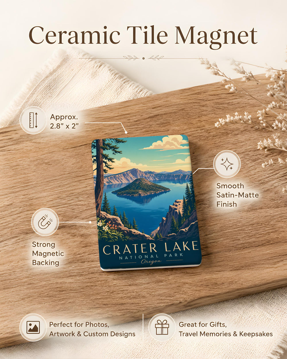 Crater Lake National Park Fridge Magnet, Oregon Travel Souvenir, Wizard Island Scenic Lake Landmark Magnet