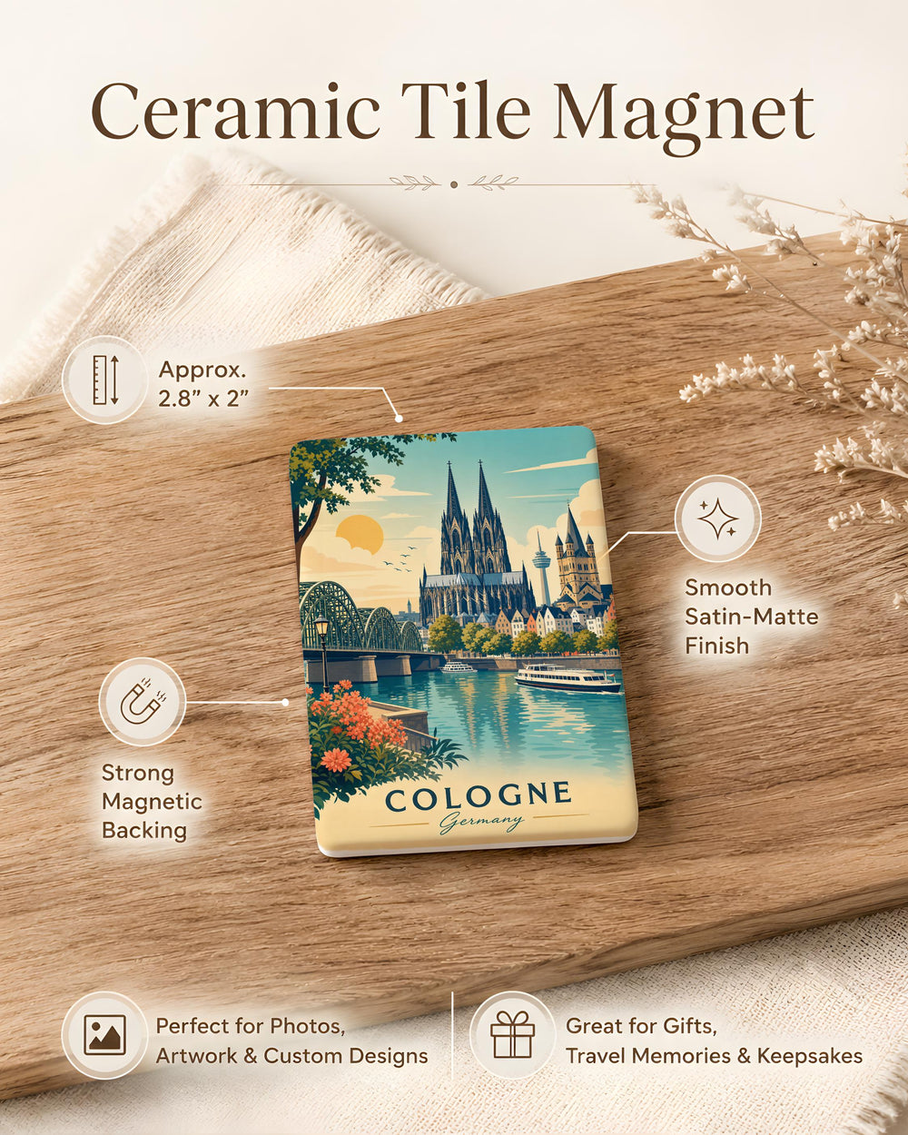 Cologne Germany Fridge Magnet, Cologne Cathedral Landmark Souvenir, Köln Travel Keepsake, Germany City Skyline Magnet