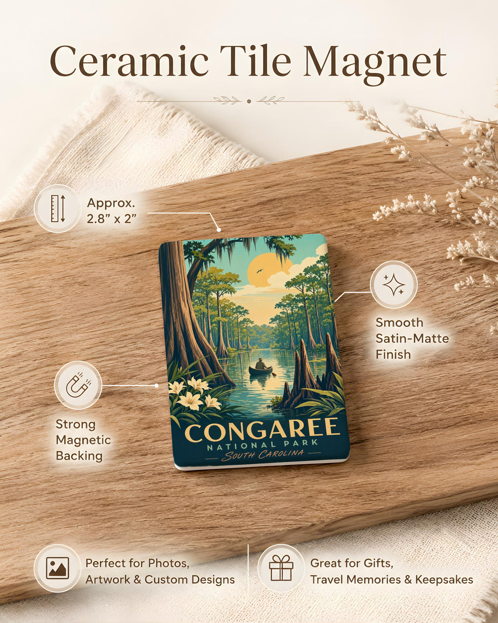 Congaree National Park Fridge Magnet, South Carolina Park Souvenir, Congaree Swamp Nature Travel Keepsake Magnet