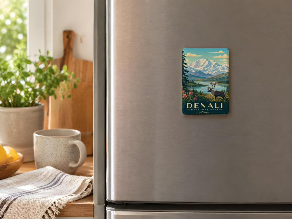 Denali National Park Fridge Magnet, Alaska Wilderness Souvenir, Mountain Landscape Travel Keepsake, National Park Gift