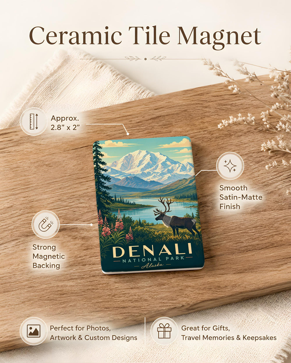 Denali National Park Fridge Magnet, Alaska Wilderness Souvenir, Mountain Landscape Travel Keepsake, National Park Gift