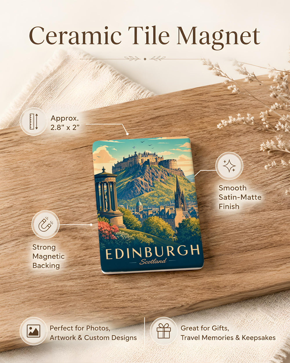 Edinburgh Castle Fridge Magnet, Scotland Landmark Souvenir Magnet, Edinburgh Travel Gift, Historic Castle Keepsake Magnet