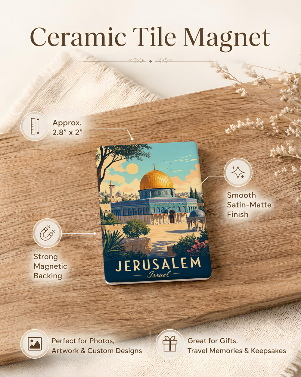 Dome of the Rock Fridge Magnet, Jerusalem Landmark Souvenir Magnet, Islamic Holy Site Travel Gift, Temple Mount Keepsake Magnet
