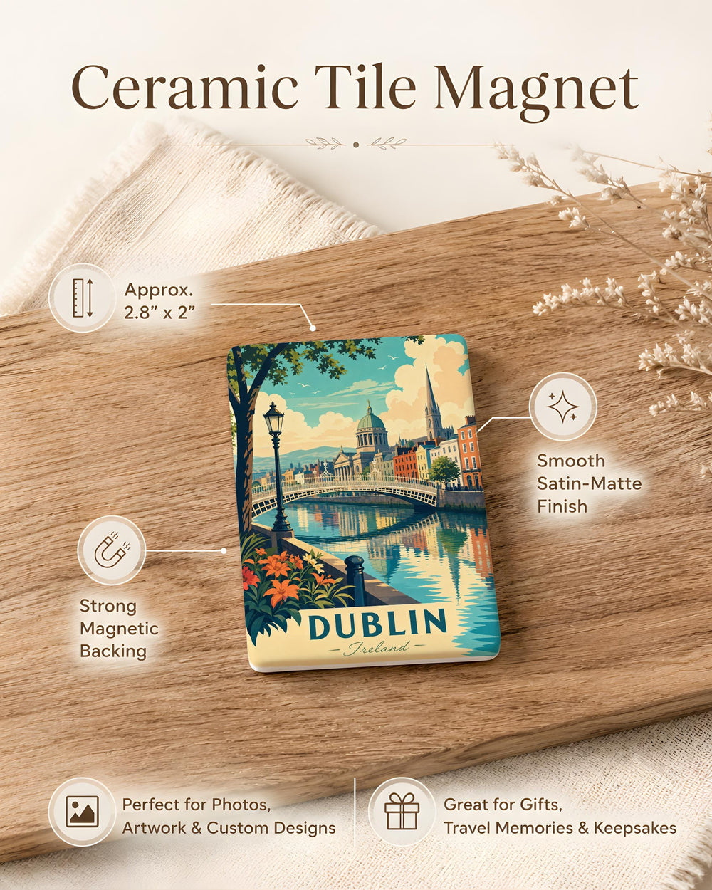 Dublin Ireland Fridge Magnet, Dublin City Souvenir Magnet, Ireland Travel Keepsake, Dublin Landmark Refrigerator Magnet