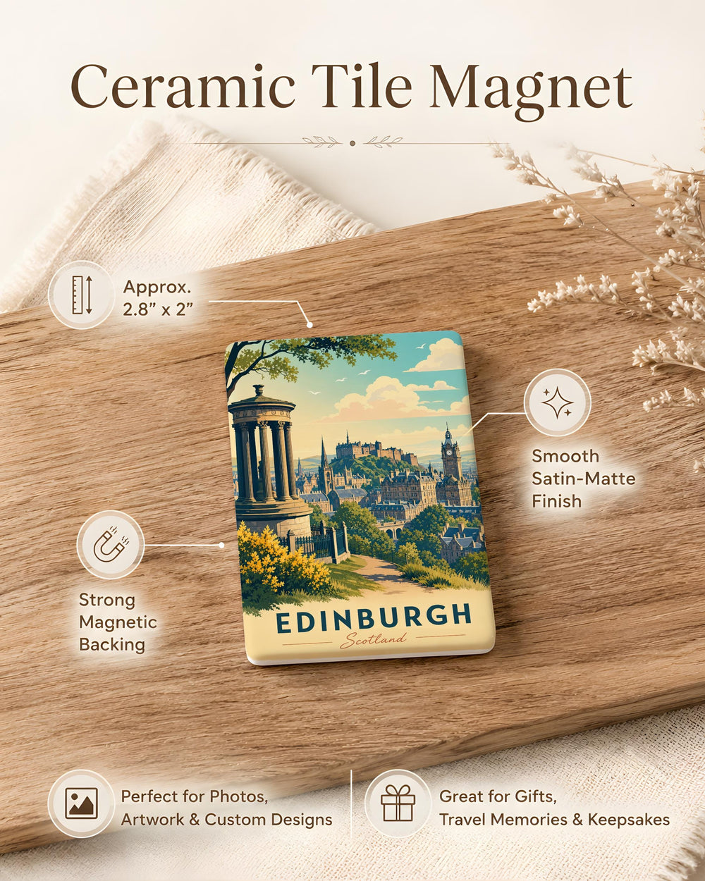 Edinburgh Scotland Fridge Magnet, Edinburgh Castle Skyline Souvenir Magnet, Scotland Travel Gift, Edinburgh Landmark Magnet