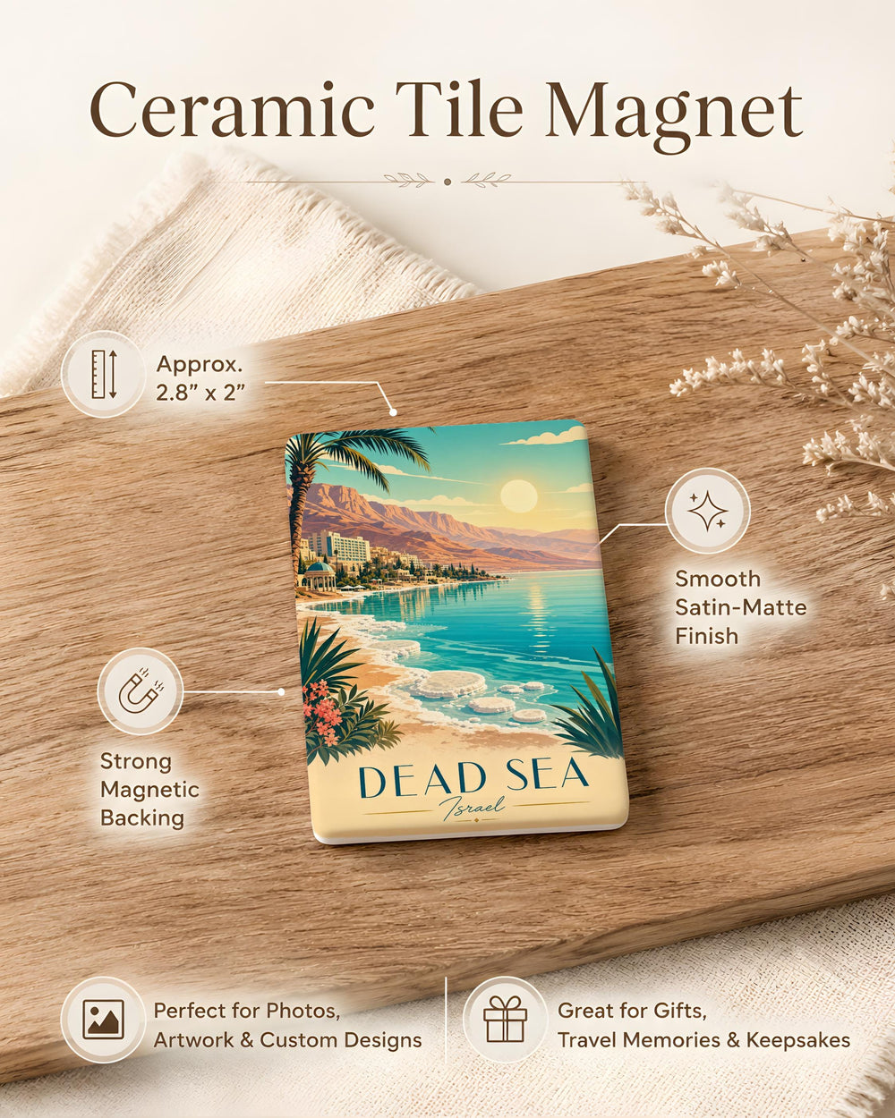 Dead Sea Fridge Magnet, Israel Jordan Travel Souvenir, Dead Sea Landmark Keepsake, Holy Land Vacation Gift