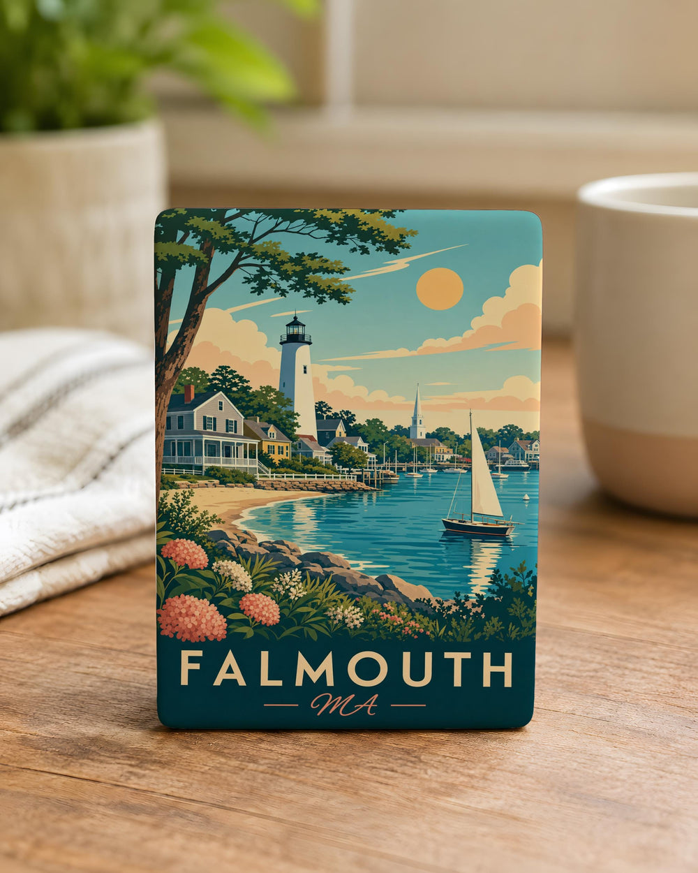 Falmouth MA Fridge Magnet, Cape Cod Massachusetts Souvenir, Falmouth Harbor Beach Town Travel Gift Magnet