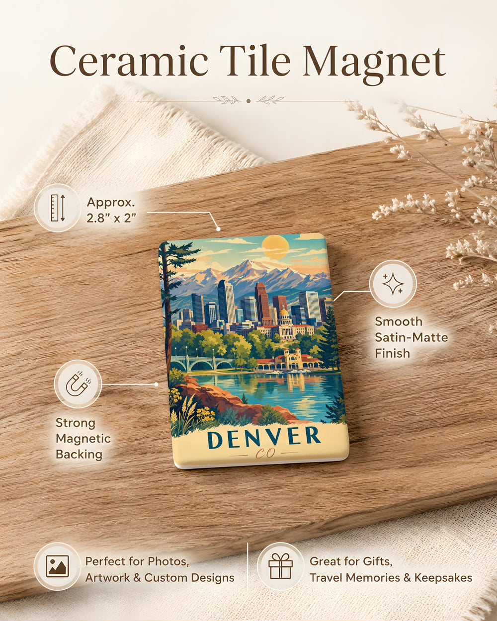 Denver Colorado Fridge Magnet, Denver CO Souvenir Magnet, Denver Skyline Magnet, Colorado Travel Gift, Denver Vacation Keepsake