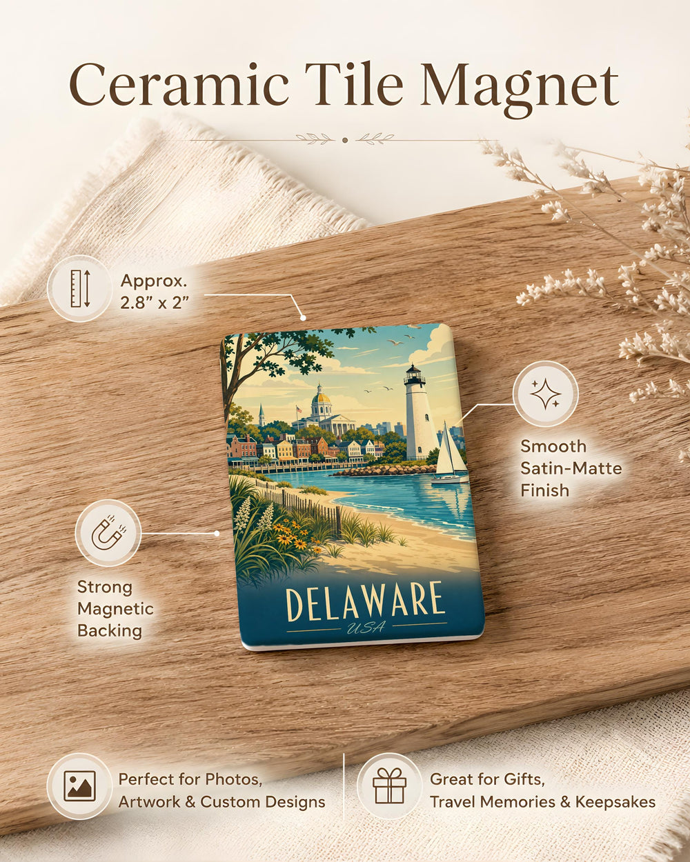 Delaware Fridge Magnet, Delaware State Souvenir Magnet, Delaware Travel Gift, Delaware USA Keepsake Magnet