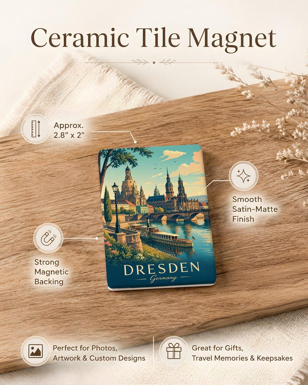 Dresden Germany Fridge Magnet, Dresden Landmark Souvenir Magnet, Dresden City Travel Gift, Germany Vacation Keepsake Magnet