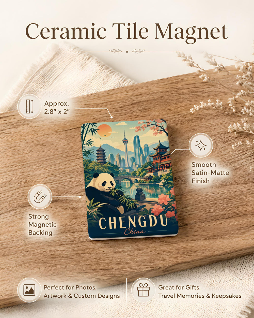 Chengdu China Fridge Magnet, Chengdu City Souvenir Magnet, China Travel Keepsake, Chengdu Landmark Refrigerator Magnet