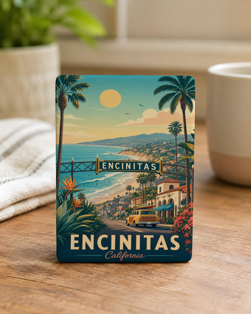 Encinitas CA Fridge Magnet, Encinitas California Souvenir Magnet, Coastal Beach Town Travel Gift, Surf Town Keepsake Magnet