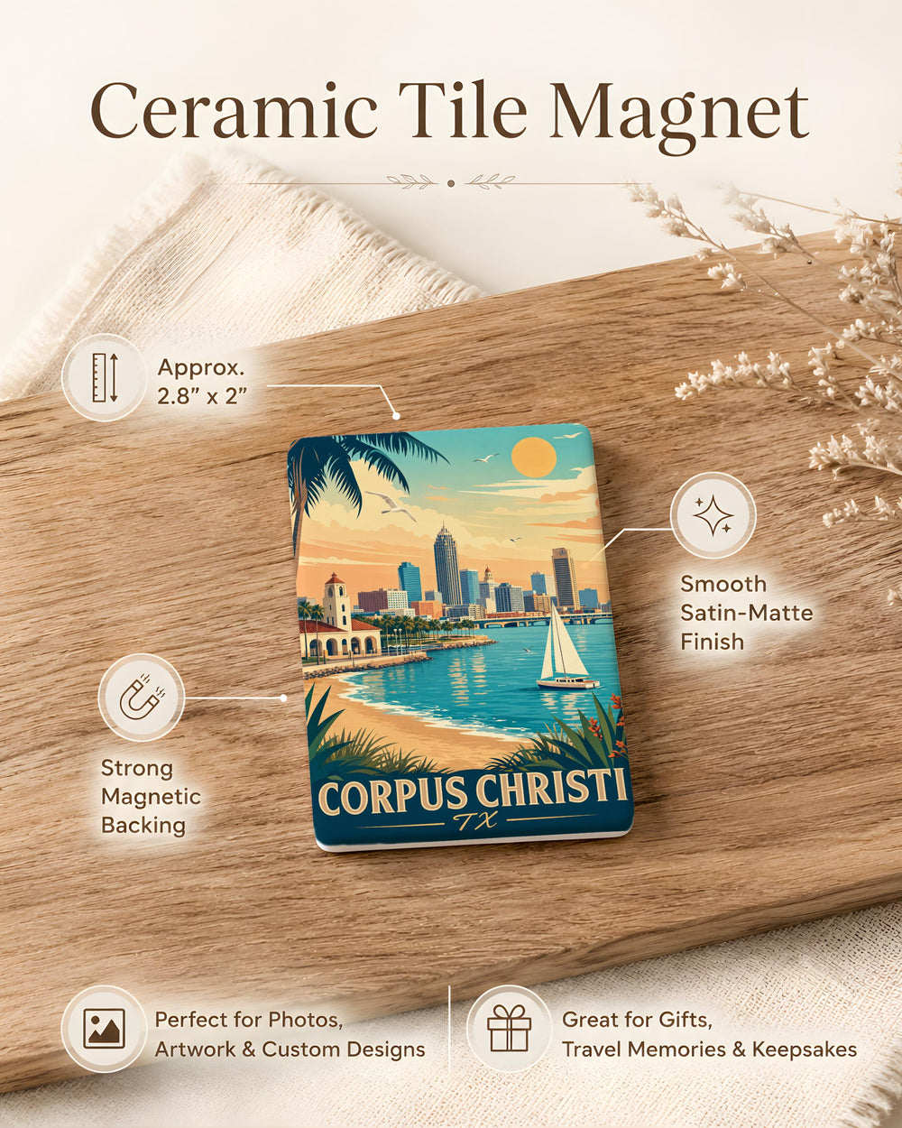 Corpus Christi TX Fridge Magnet, Texas Coastal City Souvenir Magnet, Corpus Christi Beach Travel Gift, Gulf Coast Keepsake Magnet
