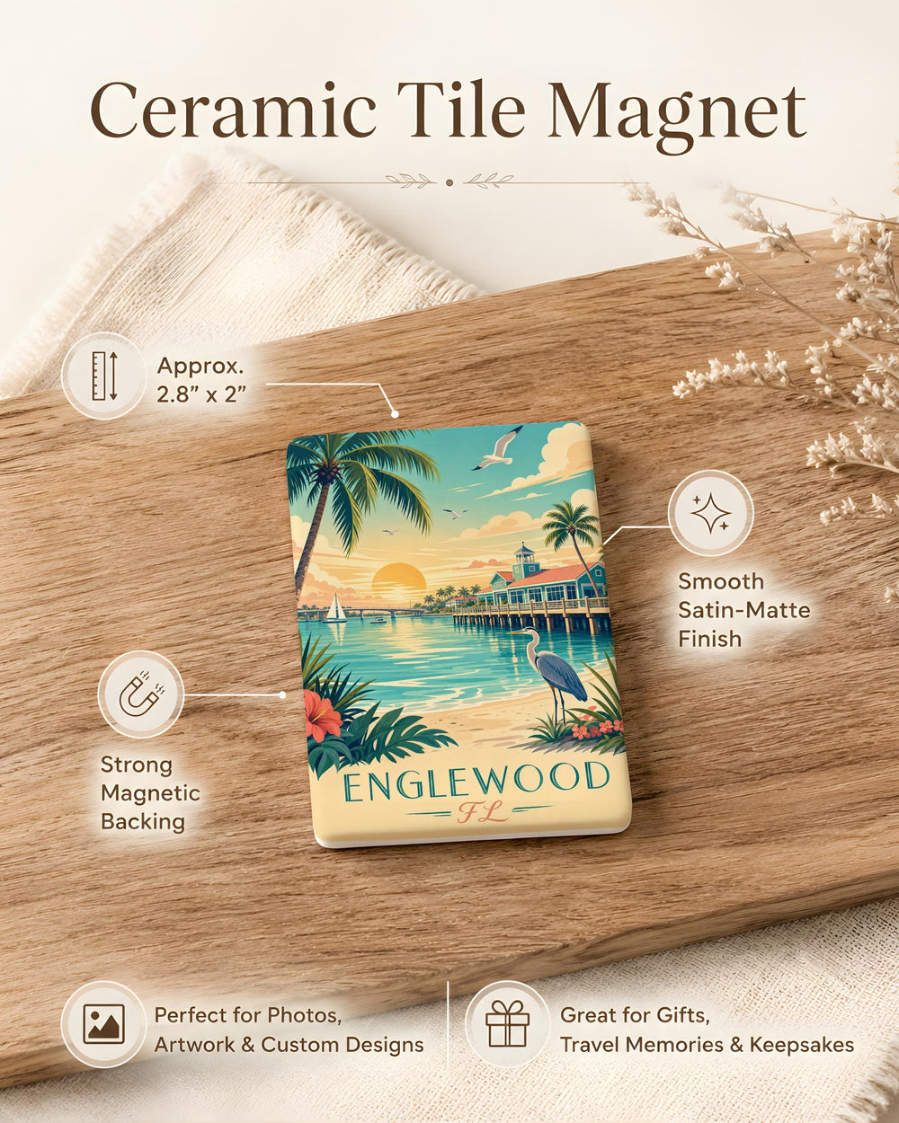 Englewood FL Fridge Magnet, Englewood Florida Souvenir Magnet, Gulf Coast Vacation Keepsake, Coastal Town Travel Gift