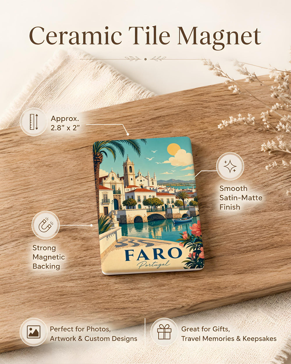 Faro Portugal Fridge Magnet, Faro Landmark Souvenir Magnet, Algarve Travel Gift, Portugal Vacation Keepsake Magnet