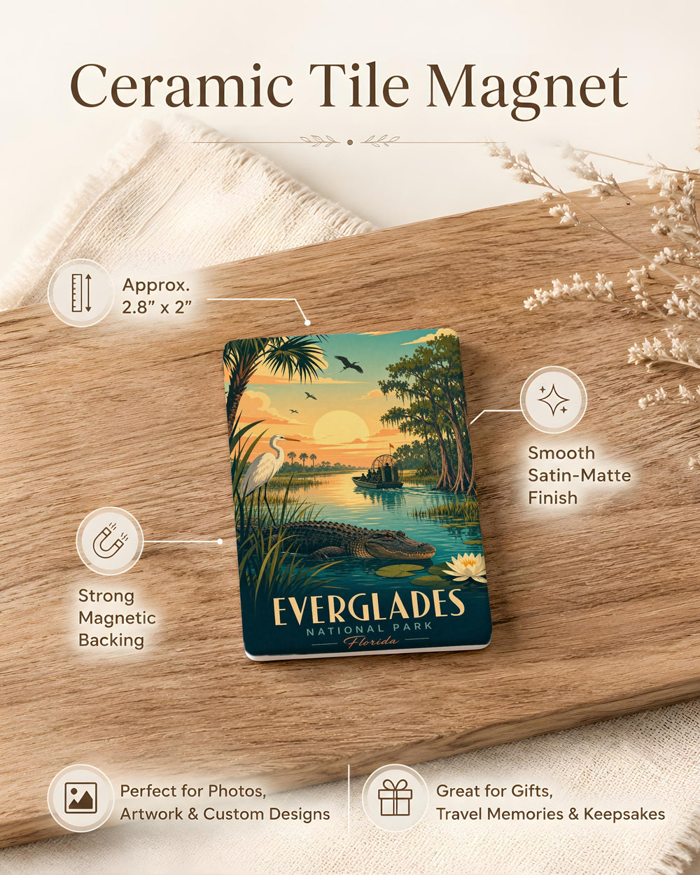 Everglades National Park Fridge Magnet, Florida Wetlands Souvenir, Alligator and Sawgrass Marsh Travel Keepsake