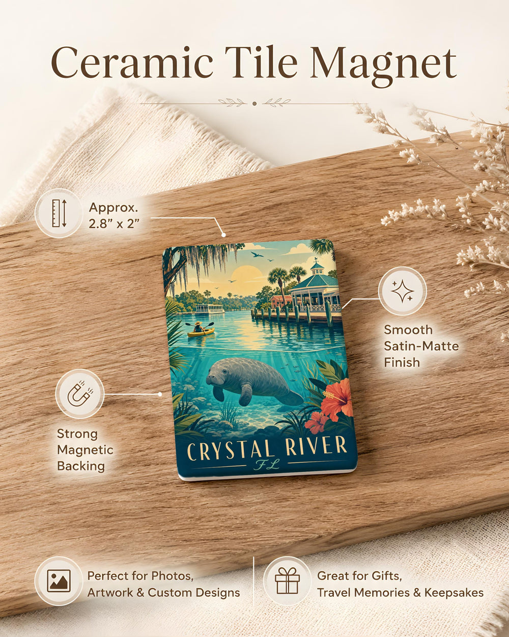 Crystal River Florida Fridge Magnet, Crystal River FL Souvenir Magnet, Citrus County Travel Gift, Manatee Capital of the World Keepsake