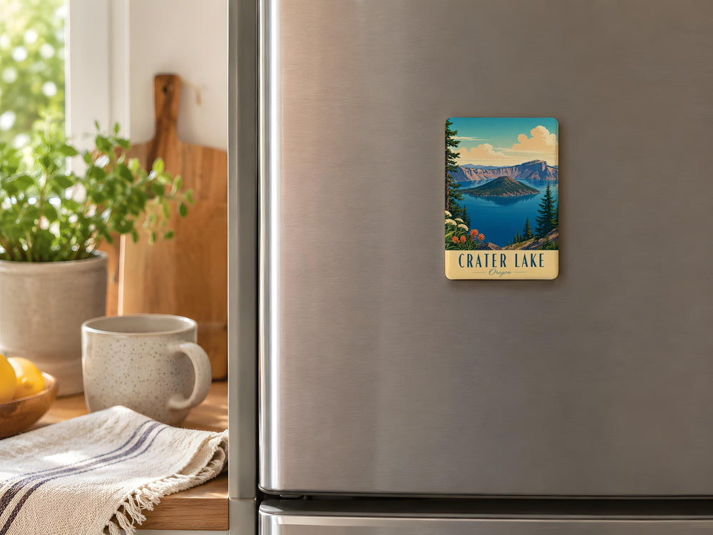 Crater Lake Fridge Magnet, Oregon National Park Souvenir Magnet, Scenic Lake & Caldera Travel Keepsake Magnet
