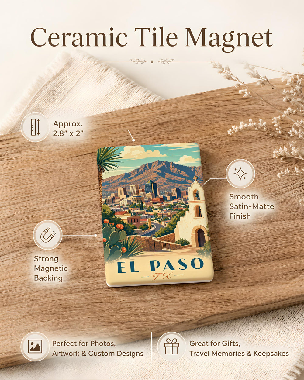 El Paso TX Fridge Magnet, El Paso Texas Souvenir Magnet, West Texas Travel Gift, El Paso Skyline Landmark Magnet