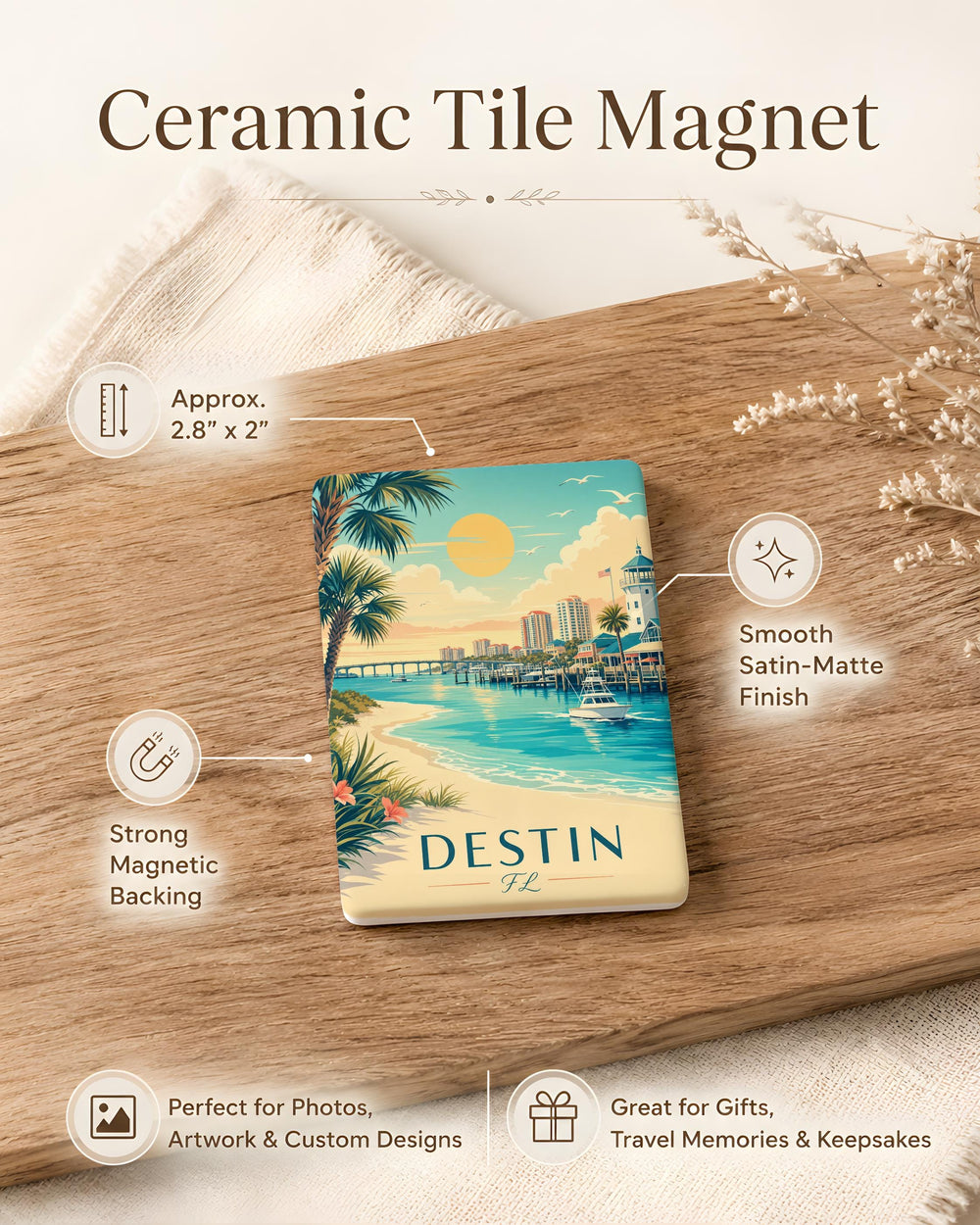 Destin Florida Fridge Magnet, Destin FL Souvenir Magnet, Beach Vacation Travel Gift, Coastal Gulf Coast Keepsake Magnet