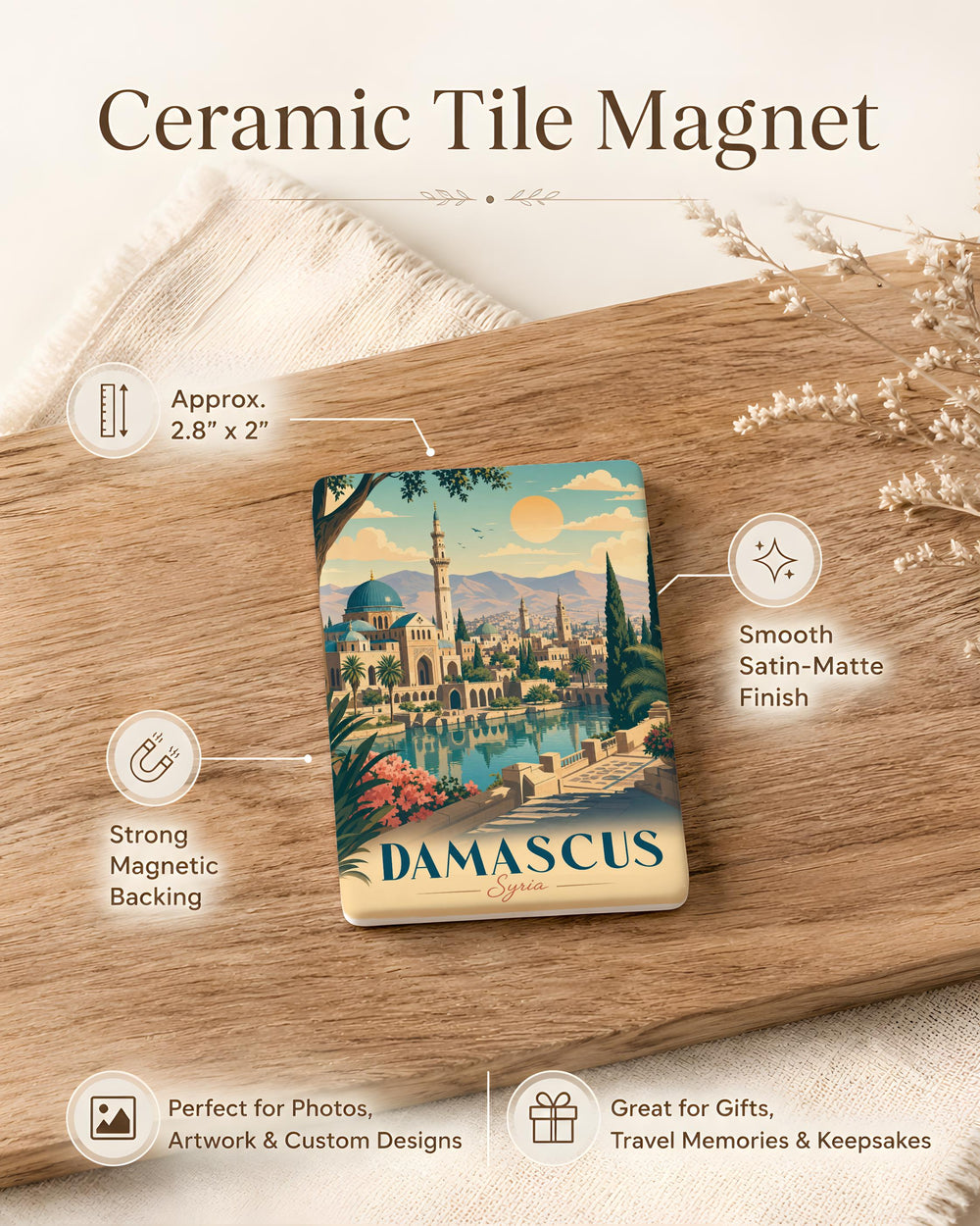 Damascus Syria Fridge Magnet, Damascus City Souvenir Magnet, Syria Travel Gift, Damascus Landmark Magnet, Middle East Keepsake Magnet